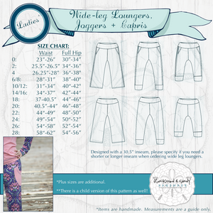 Ladies Loungers Or Joggers Styles & Size Charts