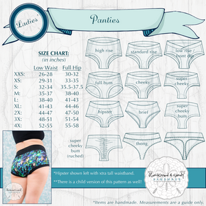 Ladies Panties Styles & Size Charts