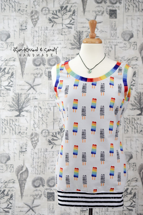 Rainbow Pops Tunic Length Tank Ready To Ship