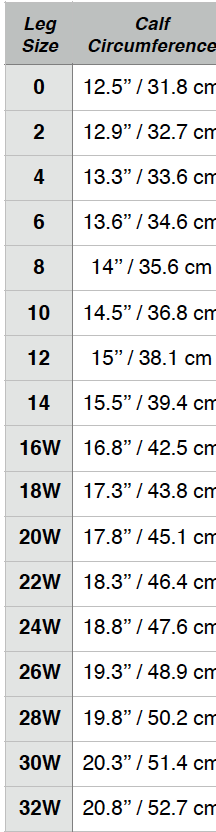 Knee Socks (Children/youth) Styles & Size Charts